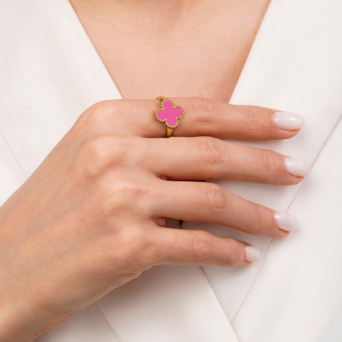 انگشتر استیل304 ونکلیف سرخابی 13 میل طلایی(فری سایز)