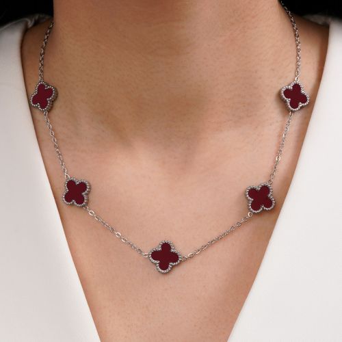 گردنبند استیل304 ونکلیف زرشکی 15میل سفید