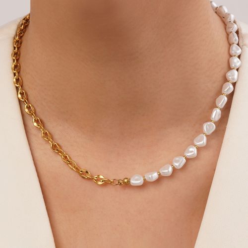 گردنبند استیل 304 مروارید مثلثی طلایی