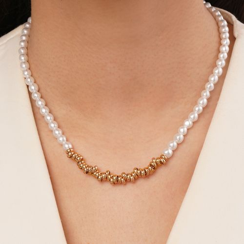 گردنبند شوپینگ مرواریدی طلایی