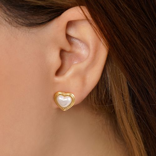 گوشواره استیل 316 مرواریدی طلایی