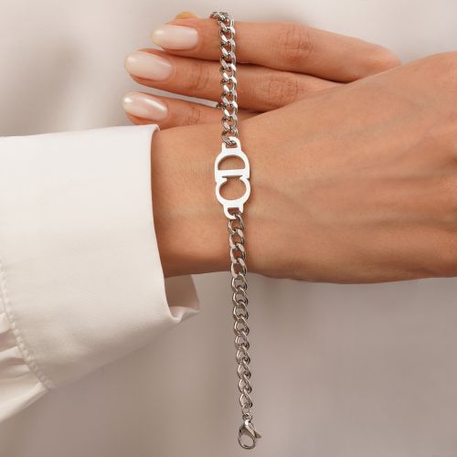 دستبند استیل 304 زنجیری کریستین دیور سفید