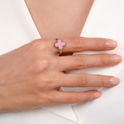 انگشتر استیل304 ونکلیف صورتی 13 میل سفید(فری سایز)