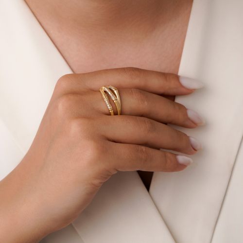 انگشتر شوپینگ نگین دار طلایی (پک 3 عددی)