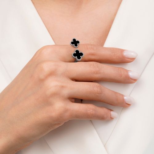 انگشتر ونکلیف مشکی استیل 304 نقره ای 13/11 میل (پک 2 عددی)