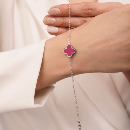 دستبند استیل304 ونکلیف 15 میل سرخابی سفید