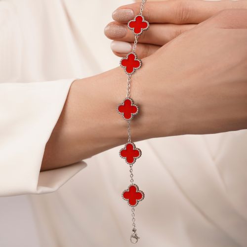 دستبند استیل304 ونکلیف 15 میل قرمز سفید