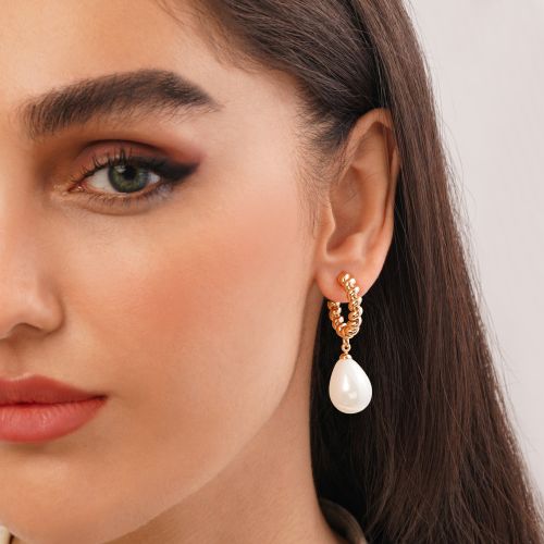 گوشواره شوپینگ میخی مرواریدی طلایی