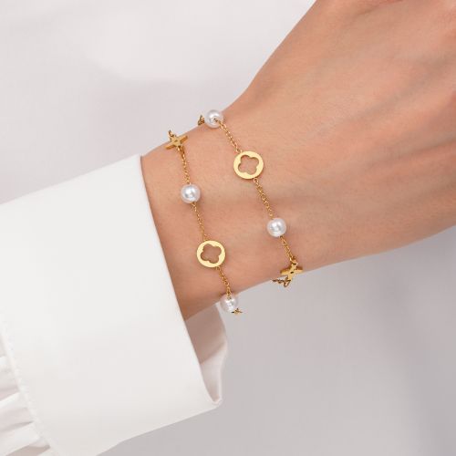 دستبند استیل 304 چندلاین طلایی