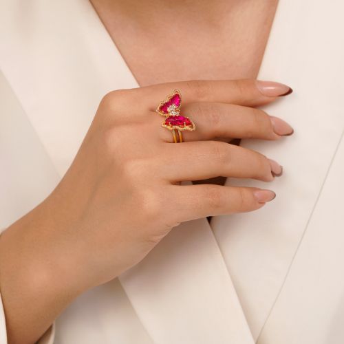 انگشتر Ysx پروانه نگین دار طلایی(فری سایز)