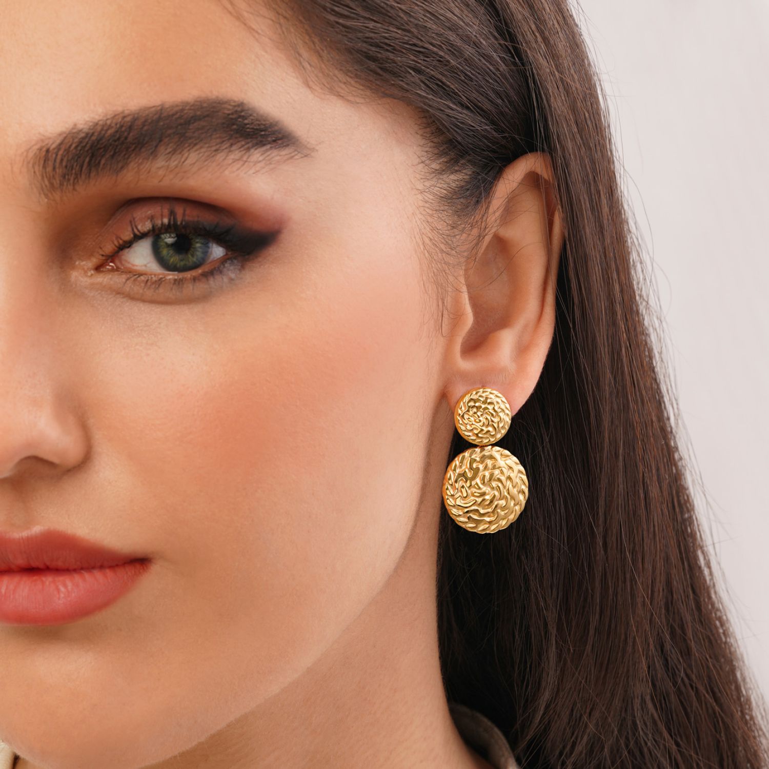 گوشواره استیل 316 میخی آویز دار طلایی