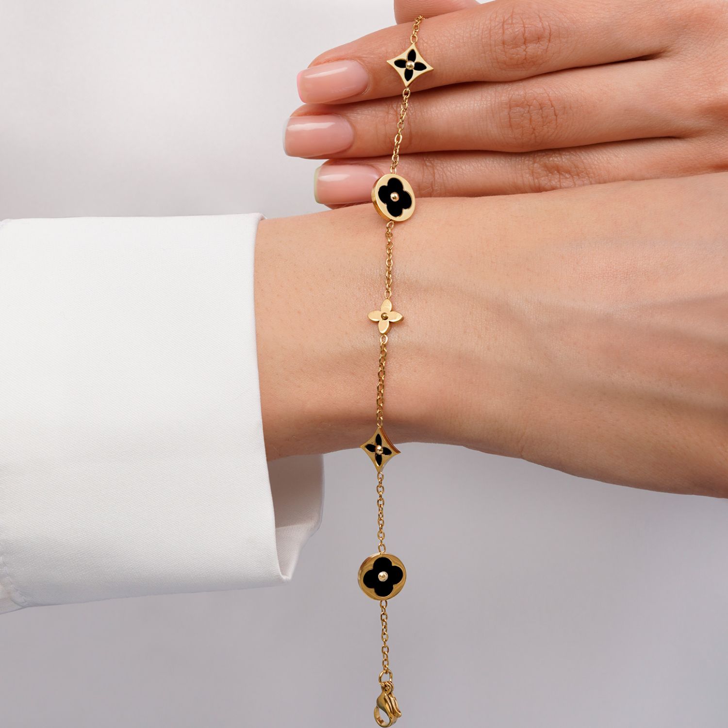 دستبند ونکلیف مشکی استیل 304 طلایی 10 میل