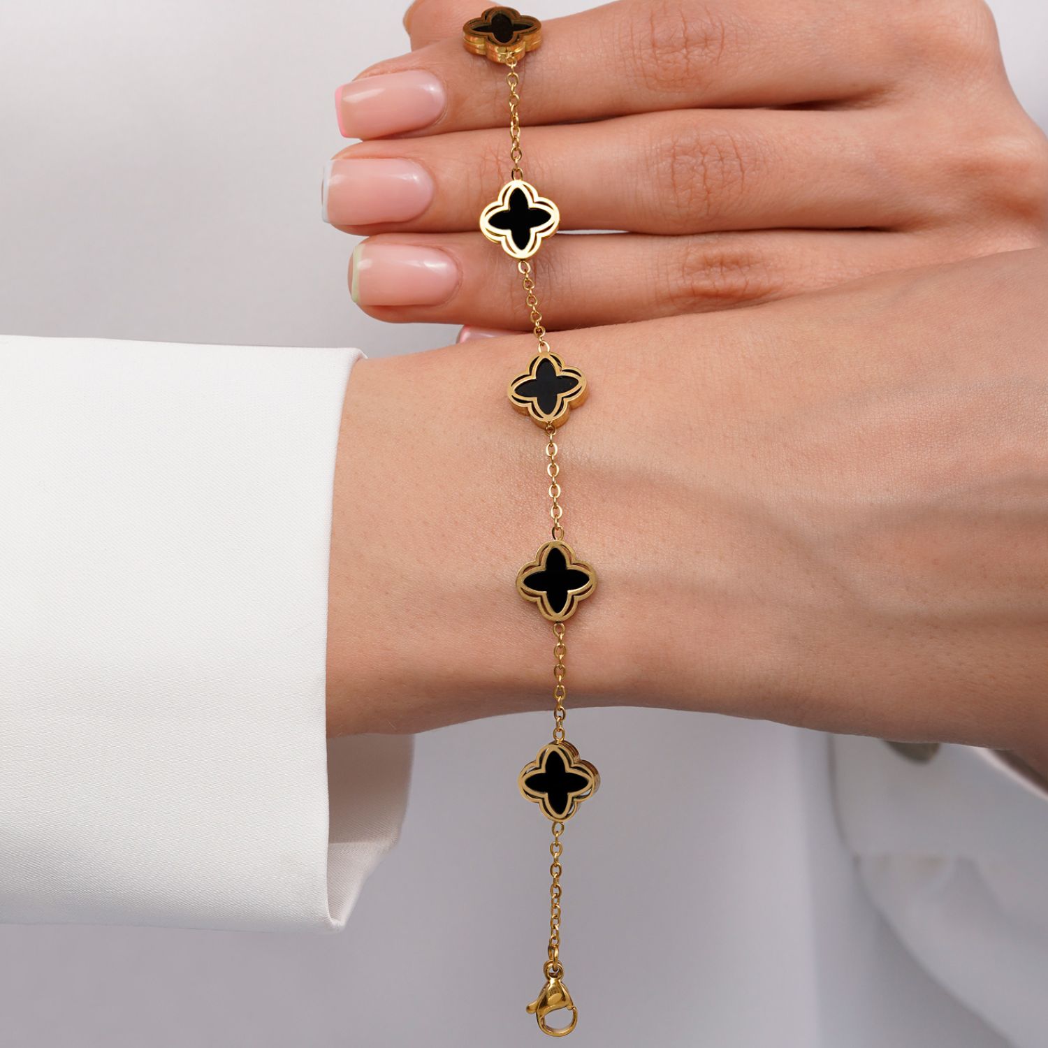 دستبند ونکلیف مشکی استیل 304 طلایی 11 میل