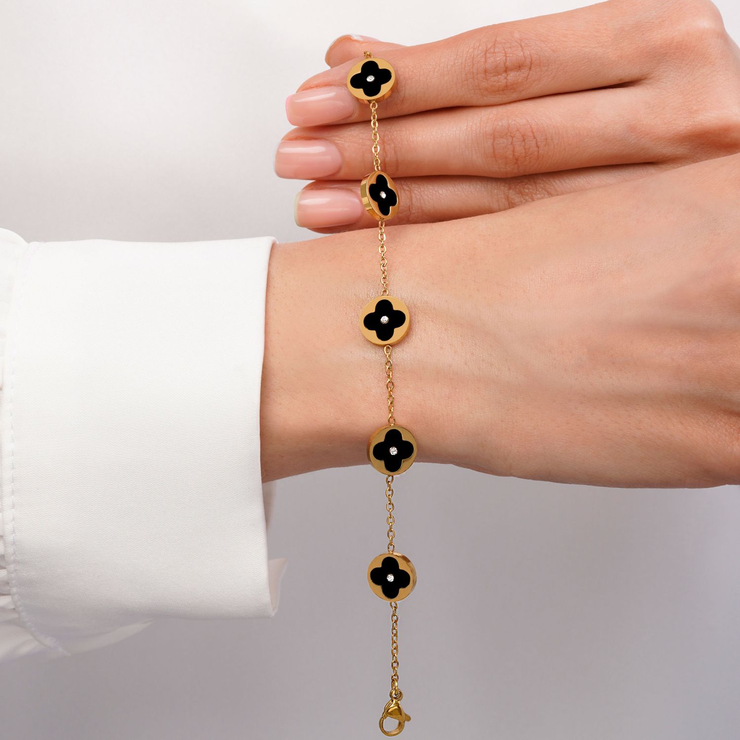 دستبند ونکلیف مشکی استیل 304 طلایی 11 میل