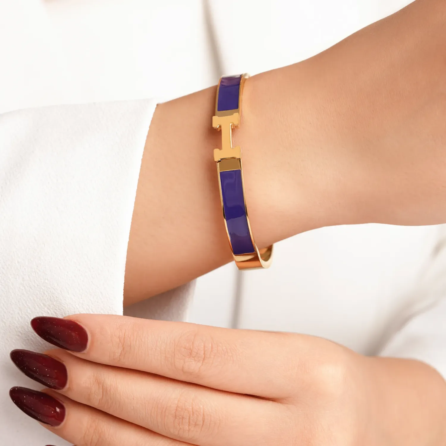 دستبند النگویی استیل 304 هرمس 8 میل طلایی