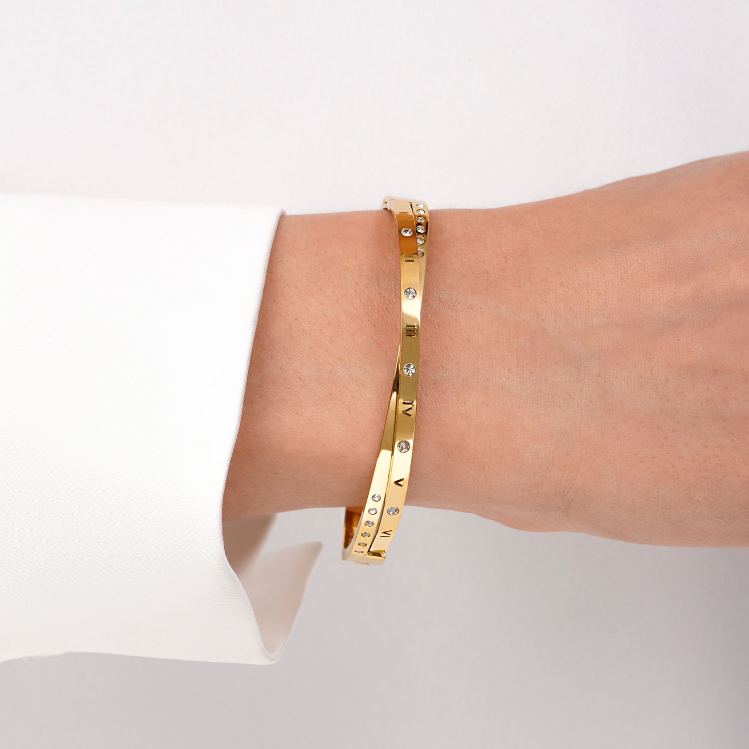 دستبند النگویی نگین دار استیل 304 طلایی 6.5 میل سایز 3