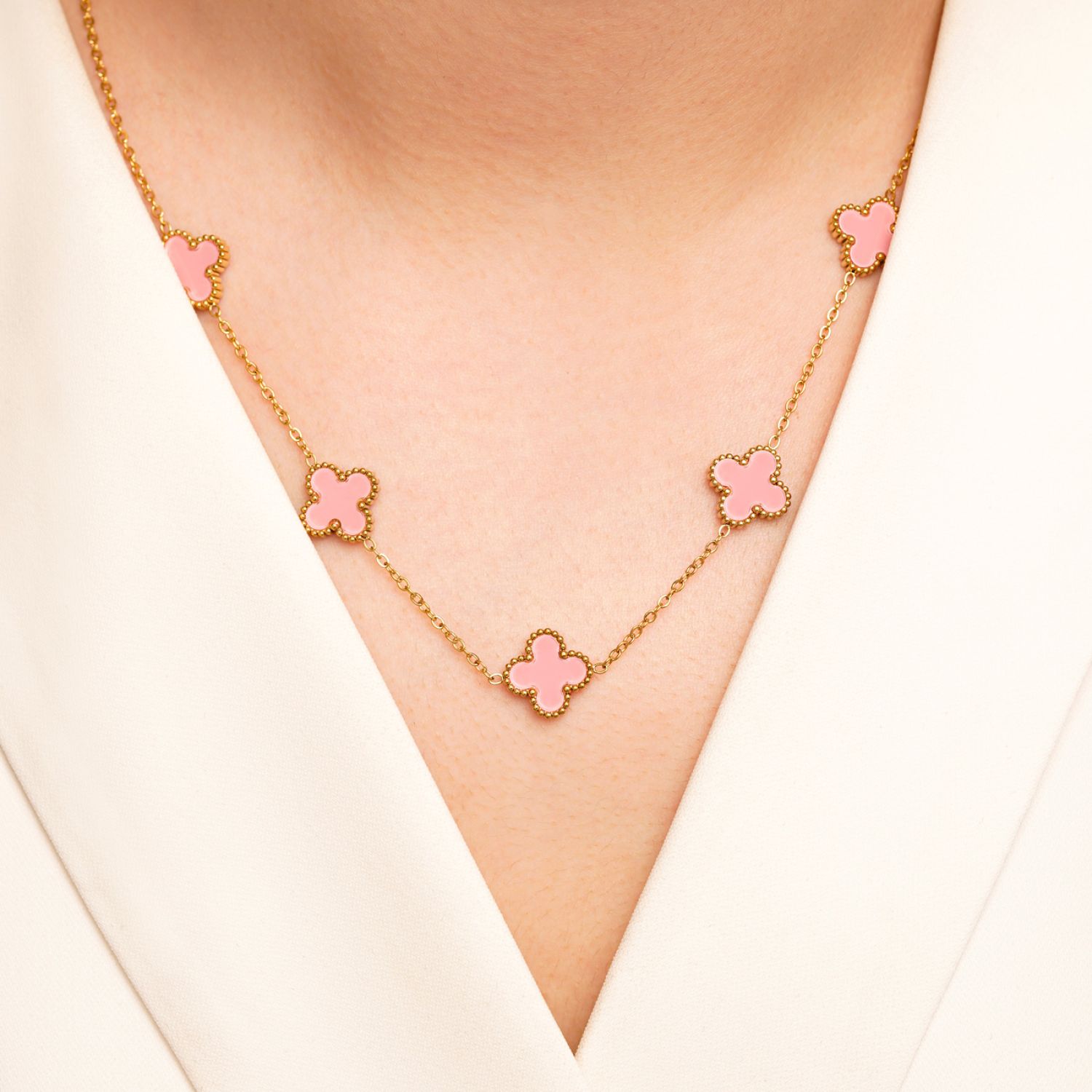 گردنبند استیل 304 (Van cleef) ون کلیف 13 میل طلایی