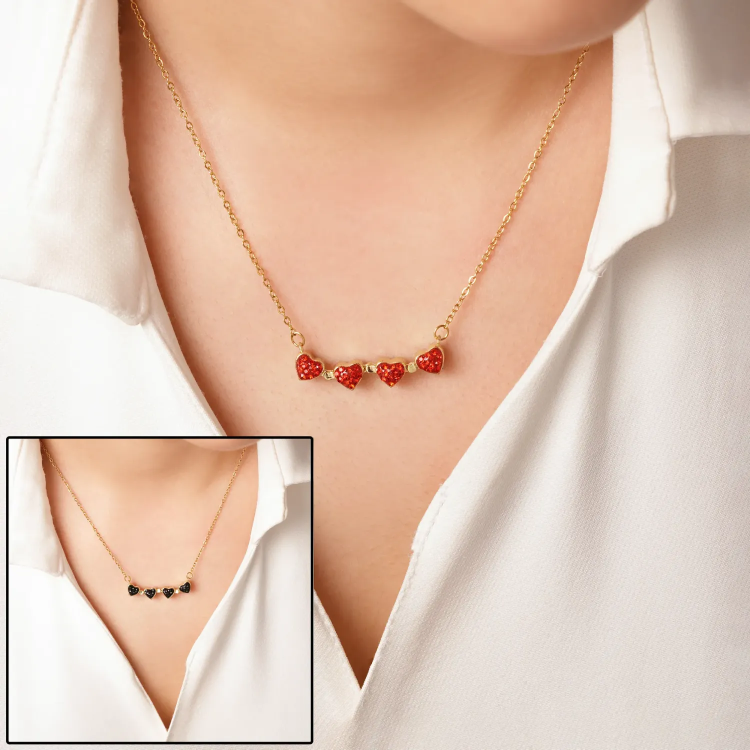 گردنبند استیل پلاک دار قلب مغناطیسی طلایی