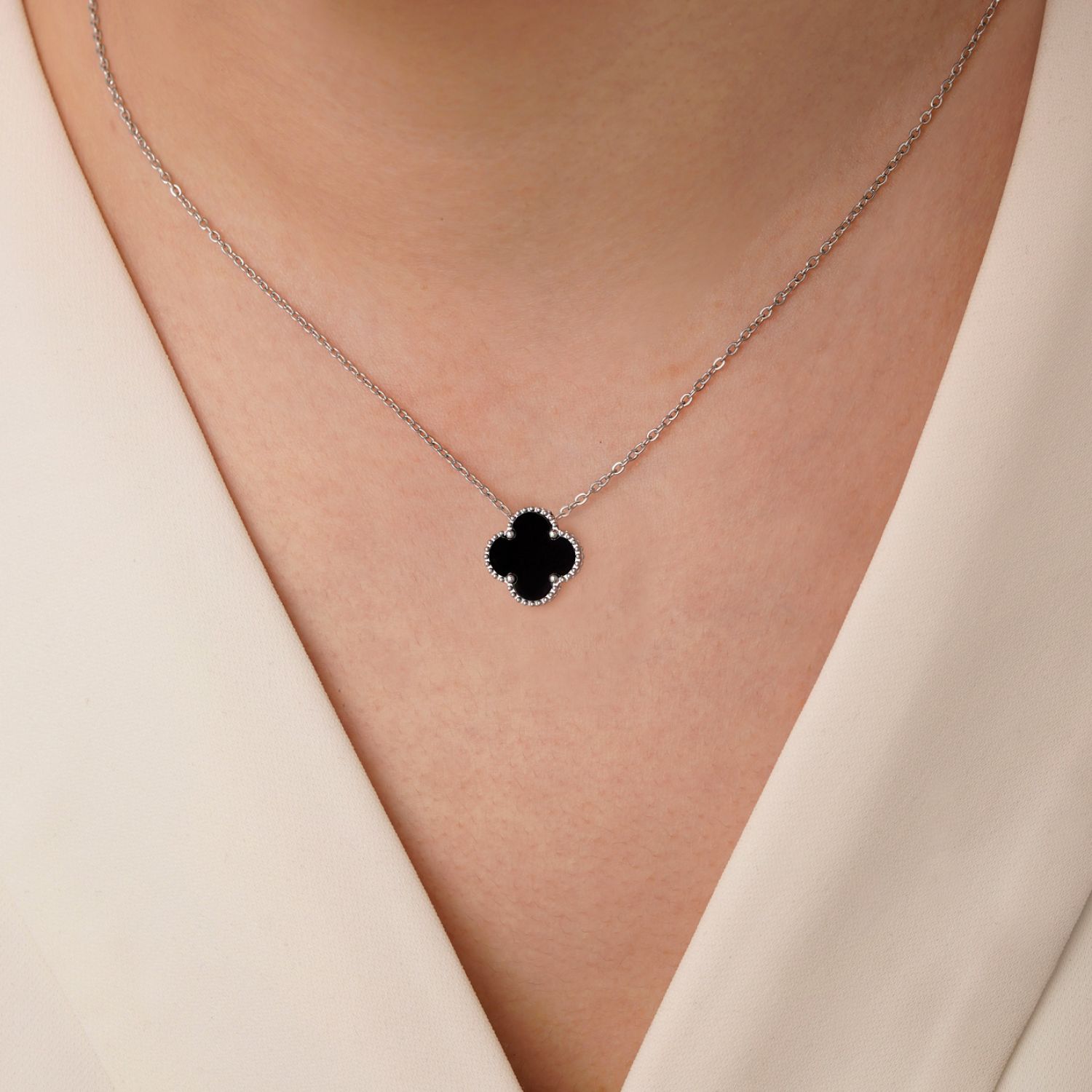 گردنبند استیل 304 ونکلیف مشکی 15میل سفید