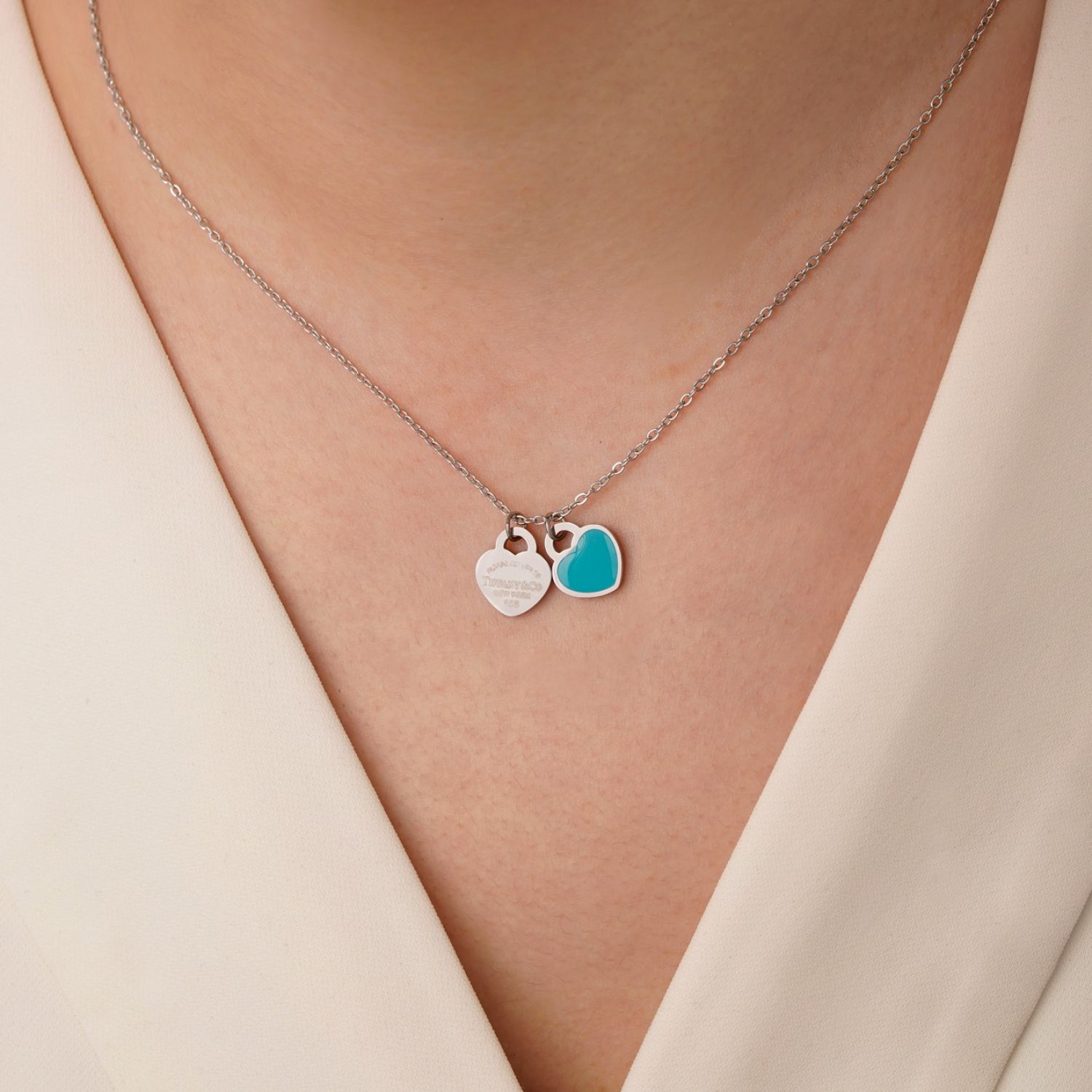 گردنبند استیل 304 پلاک دار تیفانی سفید