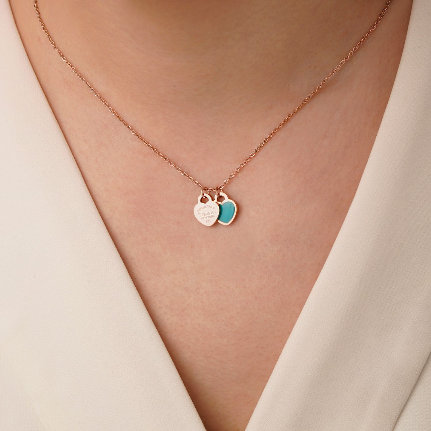 گردنبند استیل 304 پلاک دار تیفانی رزگلد