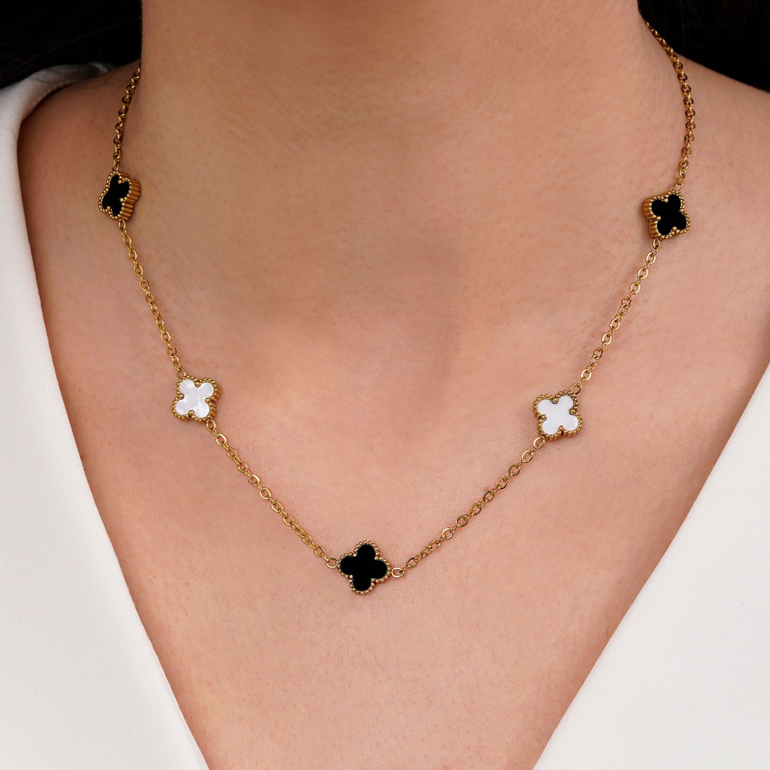 گردنبند ونکلیف مشکی،سفید استیل 304 طلایی 11میل 