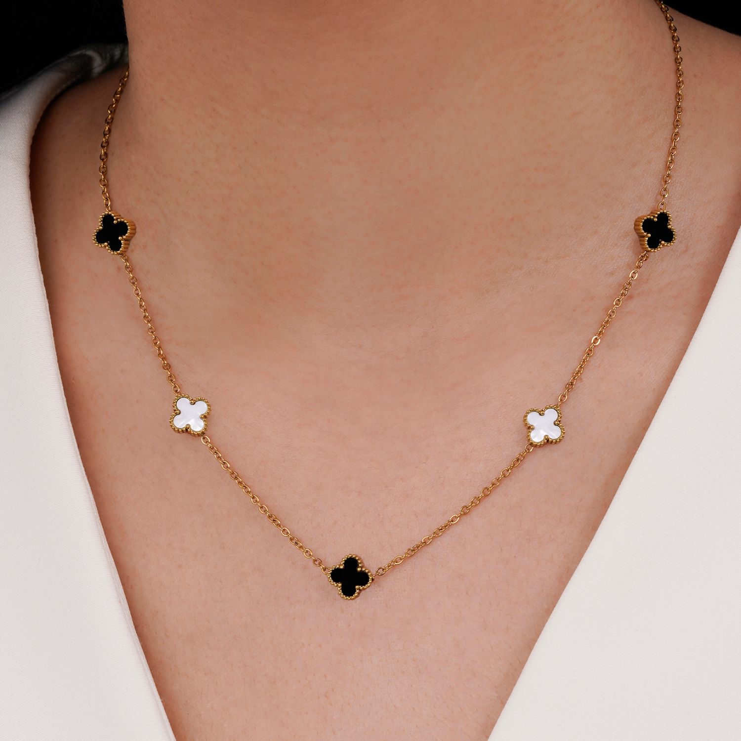 گردنبند ونکلیف مشکی،سفید استیل 304 طلایی 9میل 