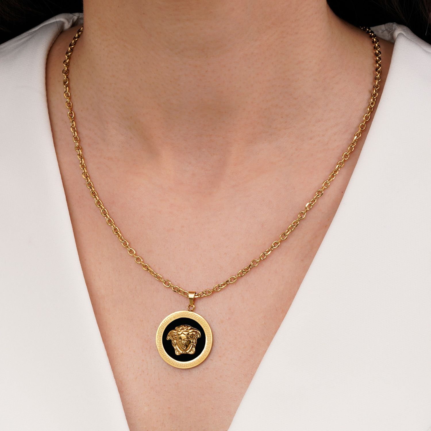 گردنبند ورساچه مشکی استیل 304 طلایی 25میل