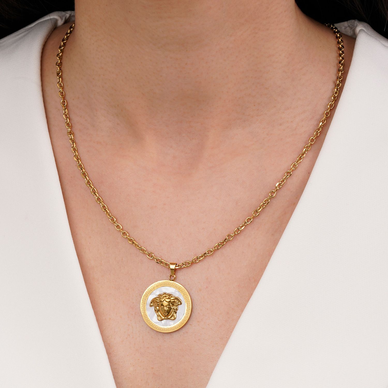 گردنبند ورساچه سفید استیل 304 طلایی 25میل