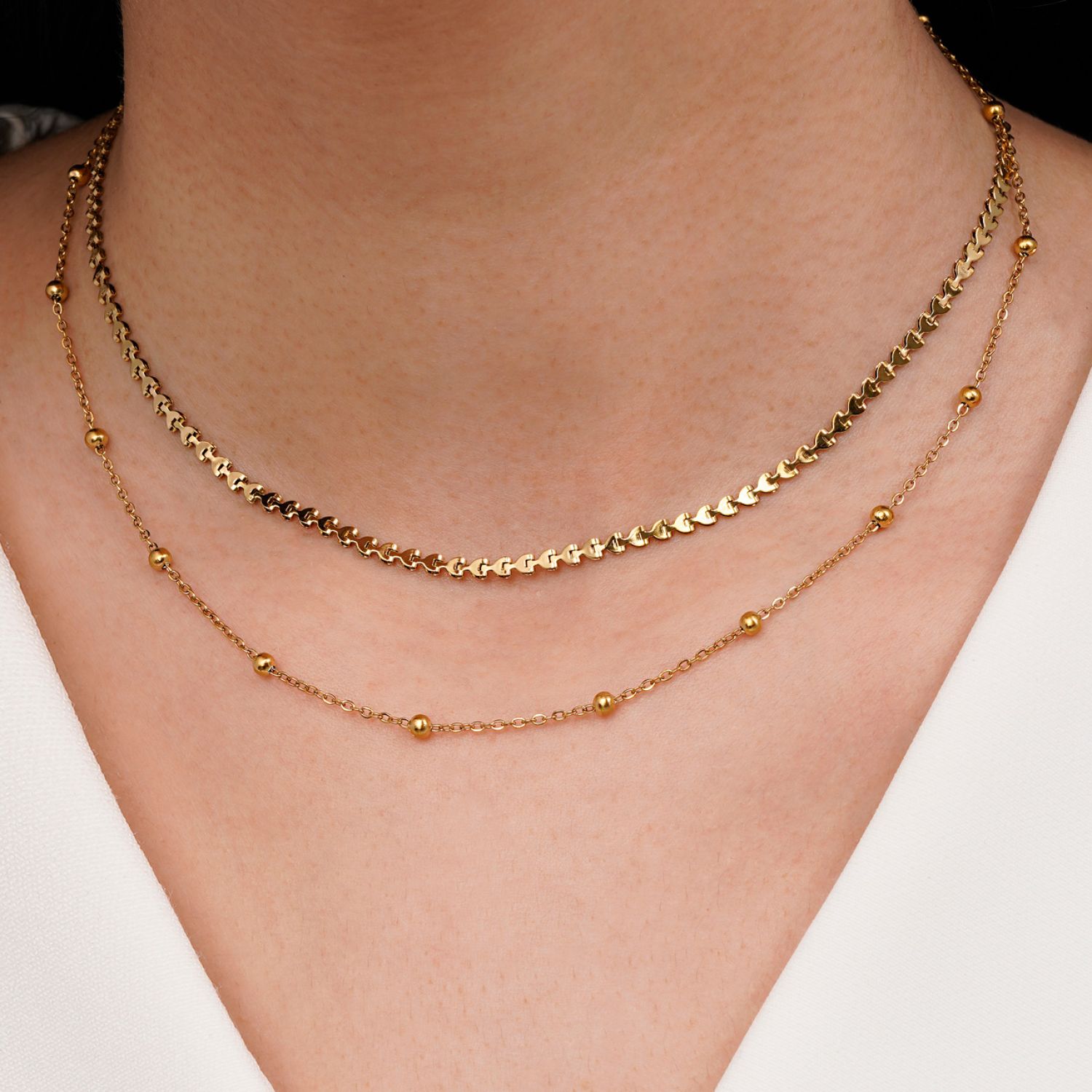 گردنبند استیل 304 چند لاین طلایی