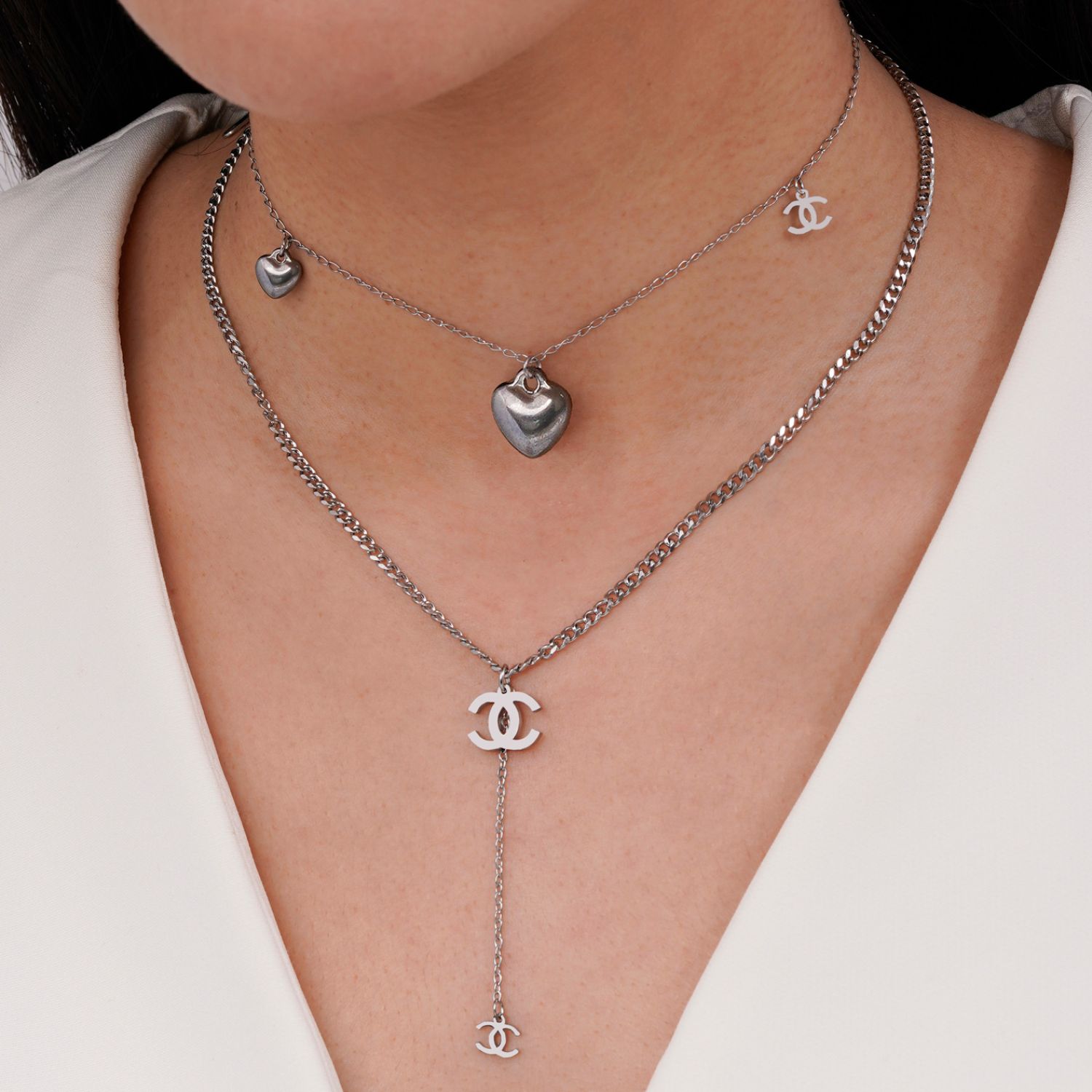 گردنبند شنل چند لاین استیل 304 نقره ای