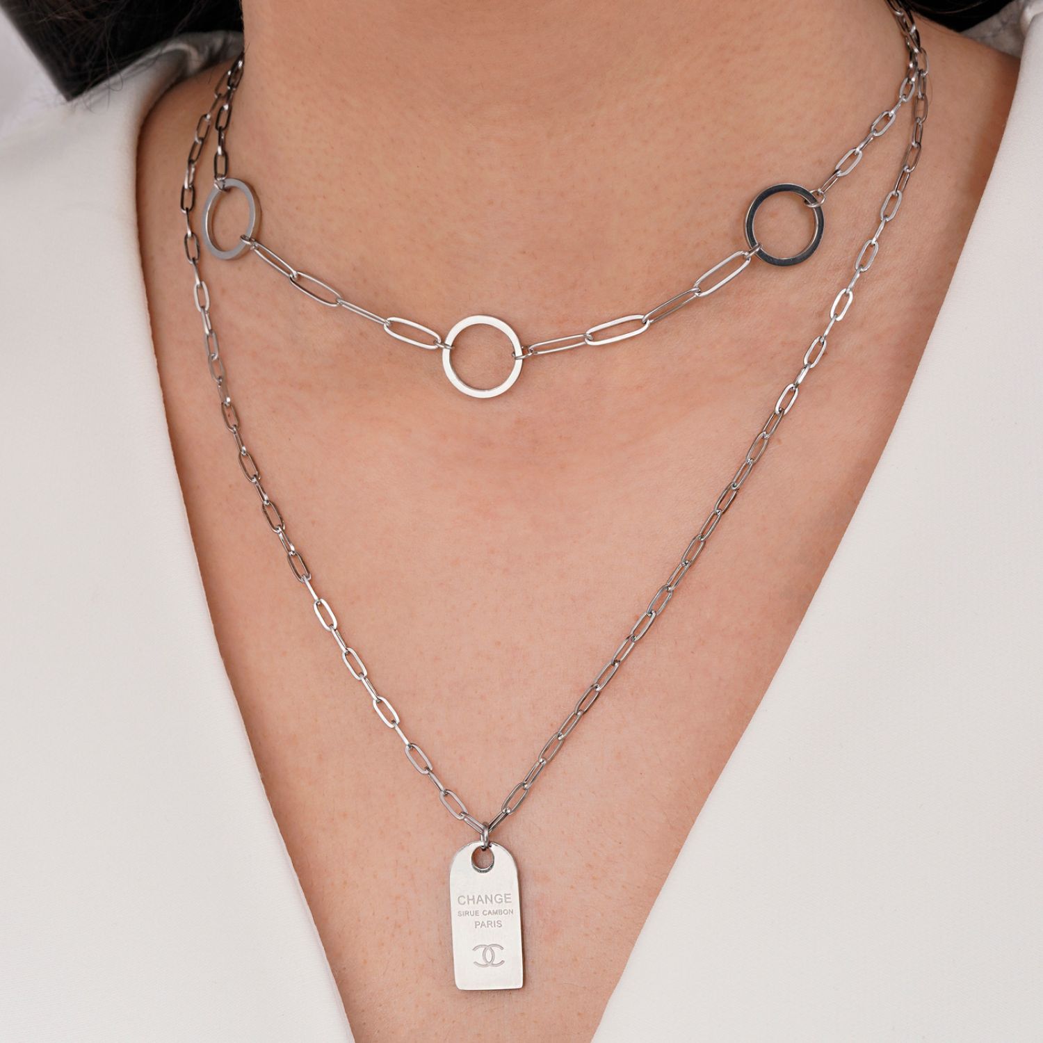گردنبند شنل چند لاین استیل 304 نقره ای