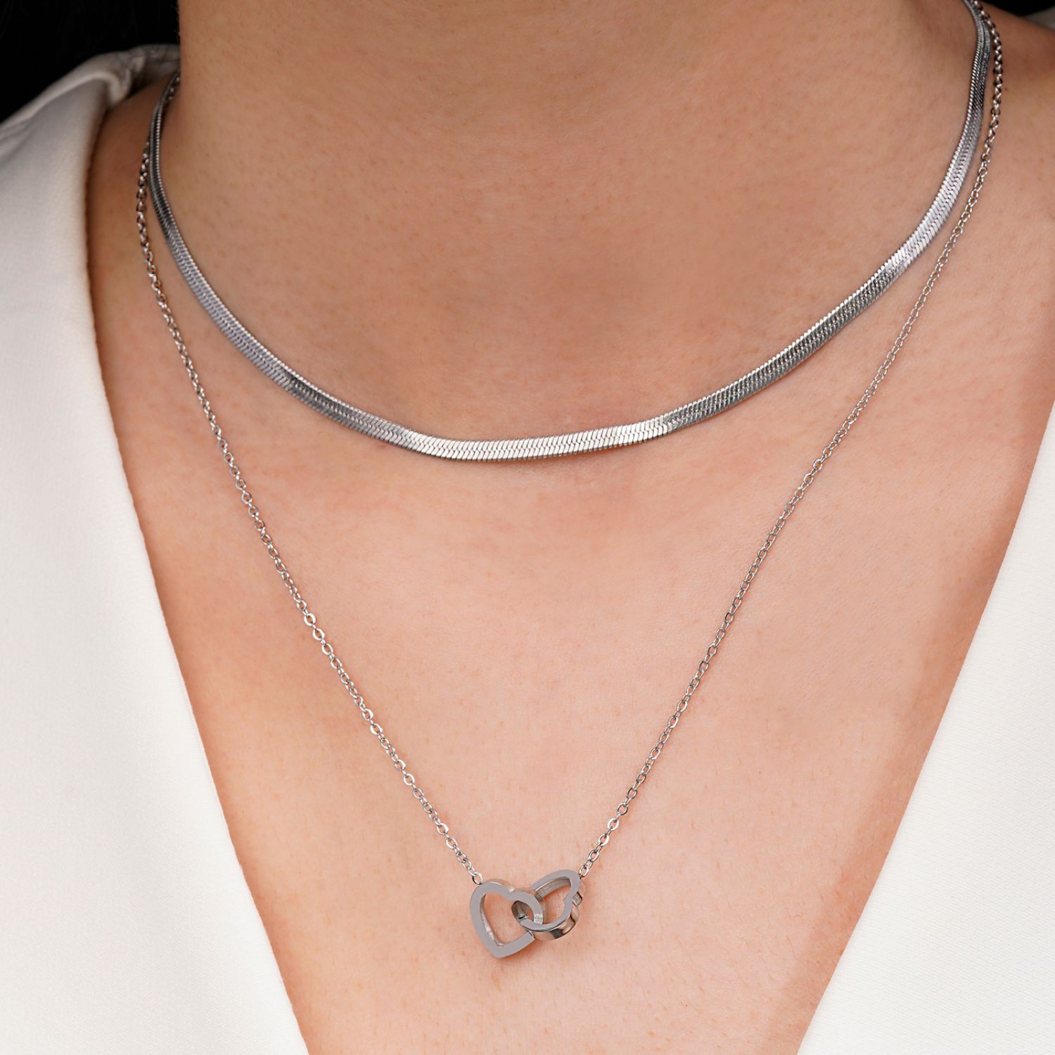 گردنبند قلب چند لاین استیل 304 نقره ای 