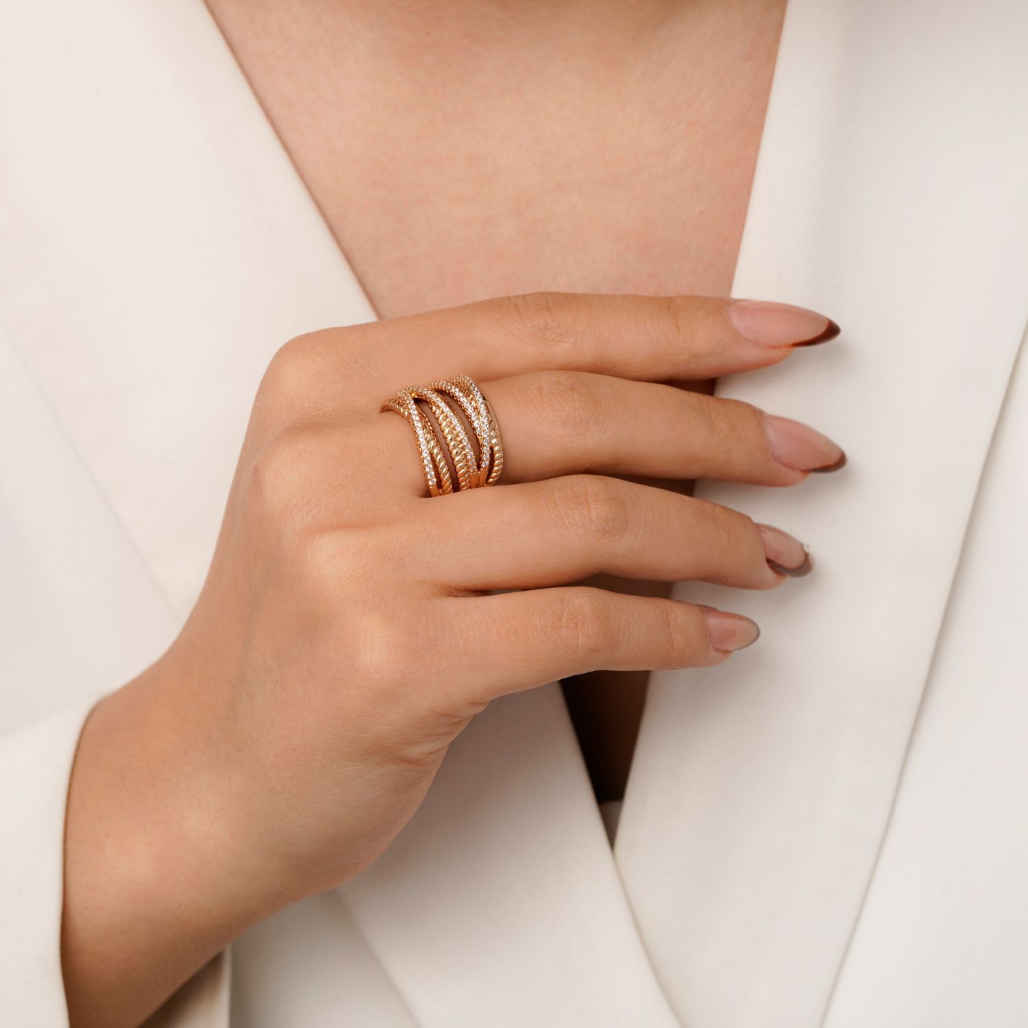 انگشتر شوپینگ نگین دار طلایی (پک 3 عددی)