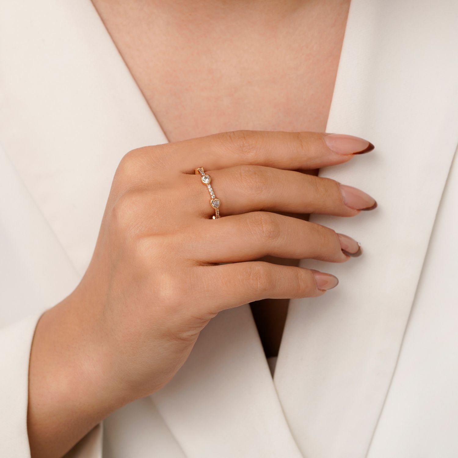 انگشتر شوپینگ نگین دار طلایی (پک 2 عددی)