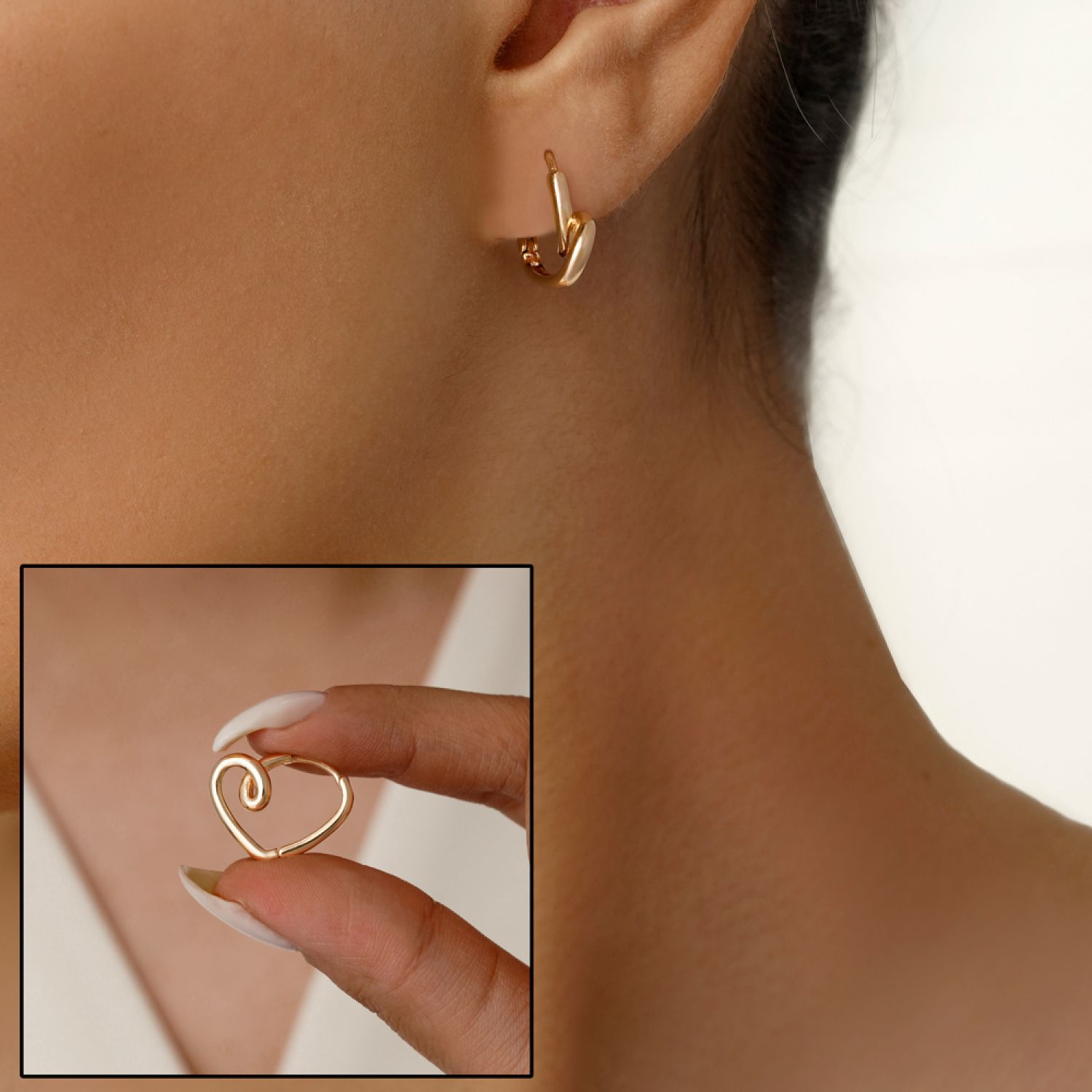 گوشواره شوپینگ حلقه ای قلب طلایی