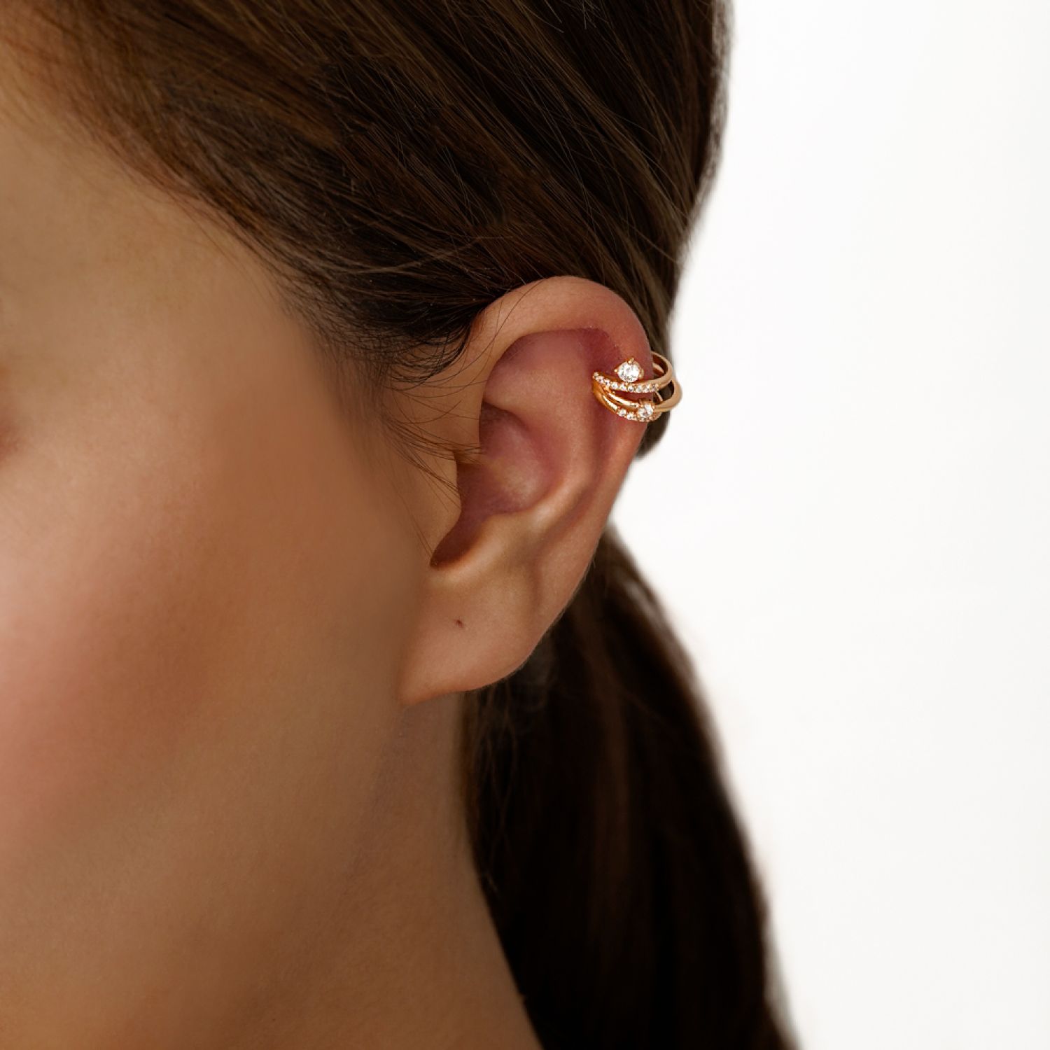 گوشواره شوپینگ ایرکاف حلقه ای نگین دار طلایی