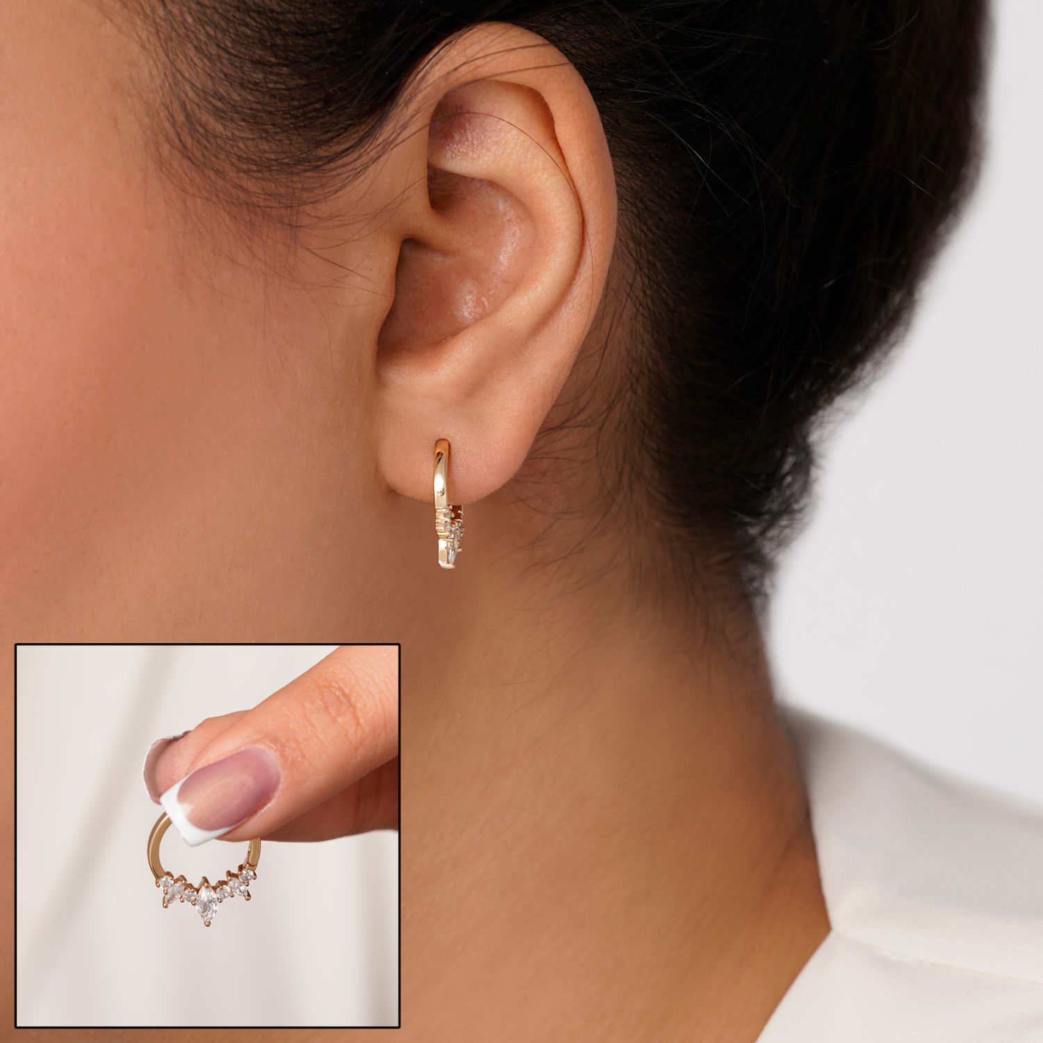 گوشواره شوپینگ حلقه ای نگین دار طلایی