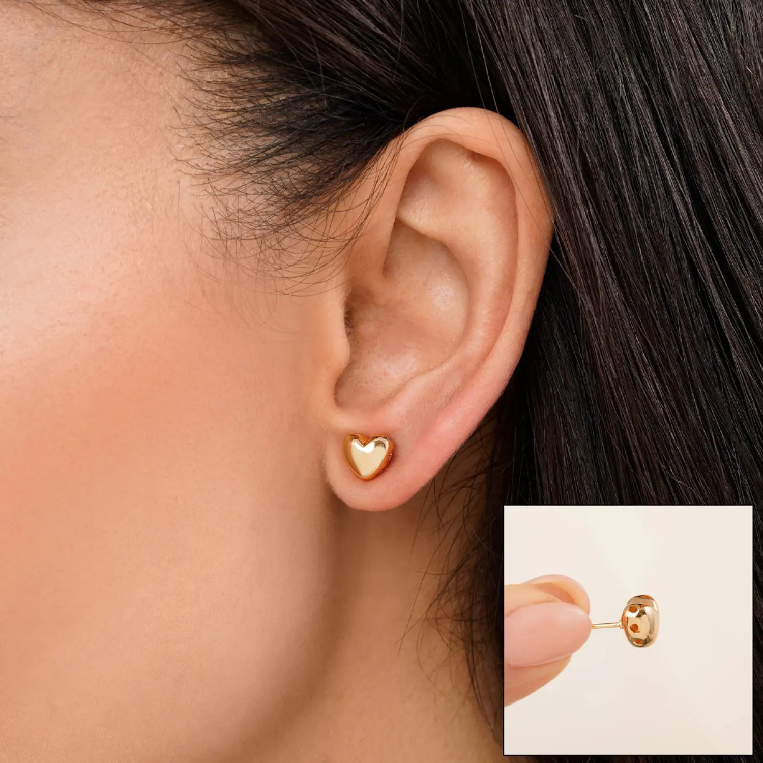 گوشواره قلب میخی طلایی شوپینگ 