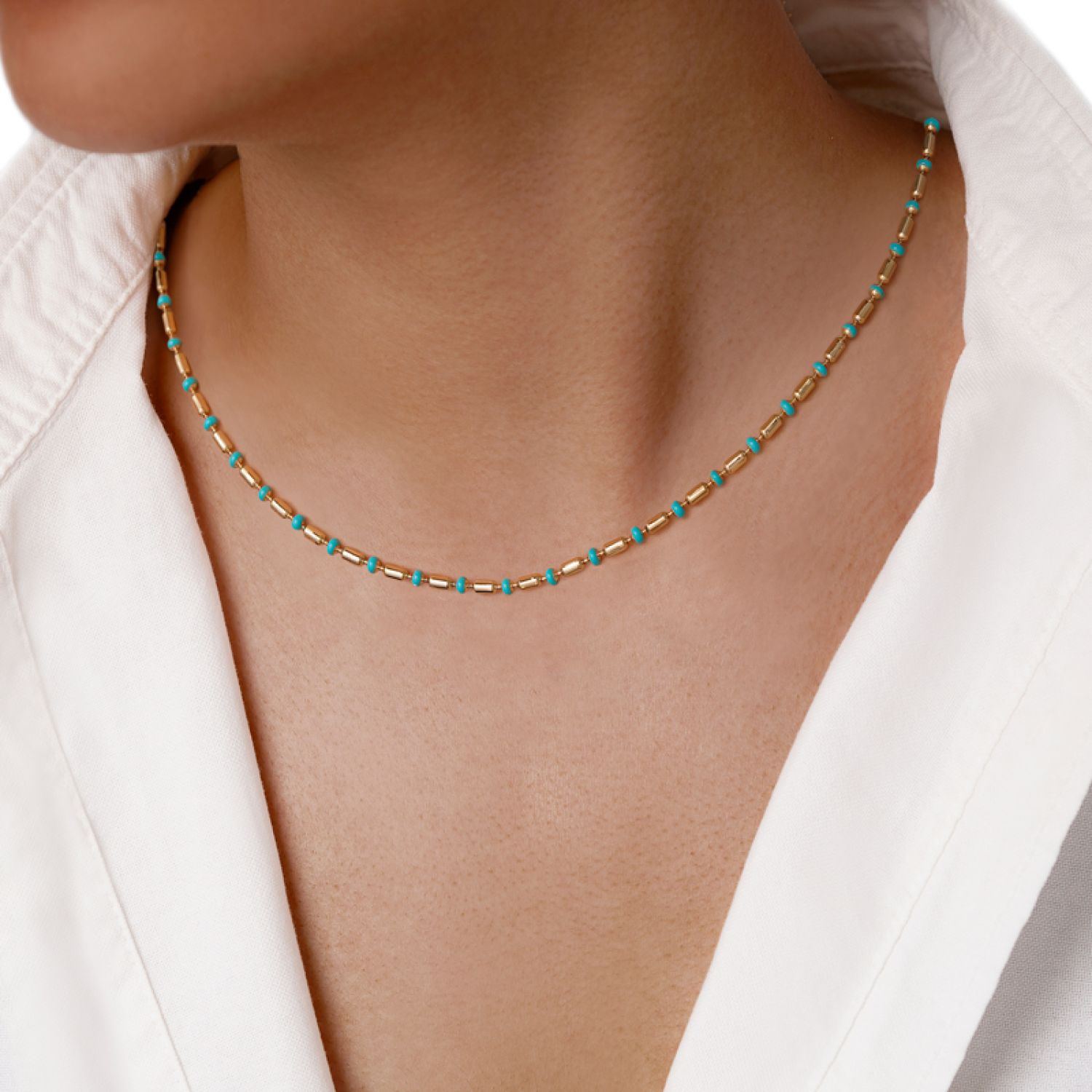 زنجیر شوپینگ مهره فیروزه ای 2.8 میل طلایی