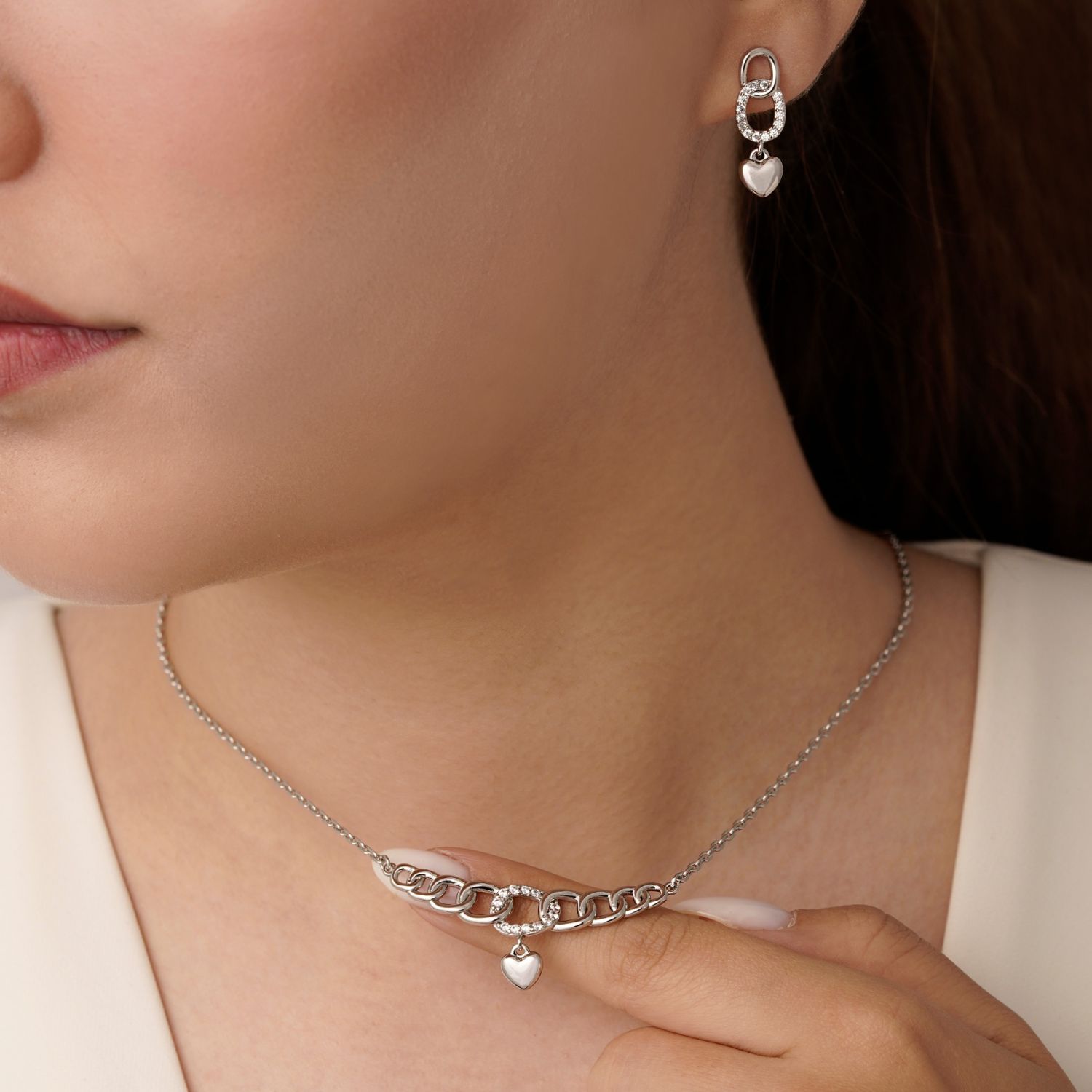 نیم ست شوپینگ کارتیر آویز قلب سفید