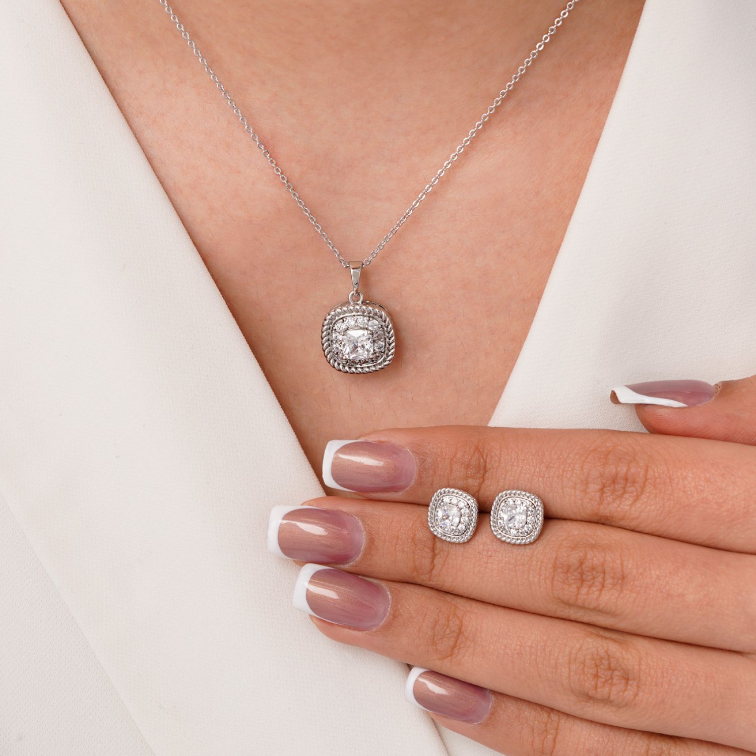 نیم ست شوپینگ نگین دار سفید