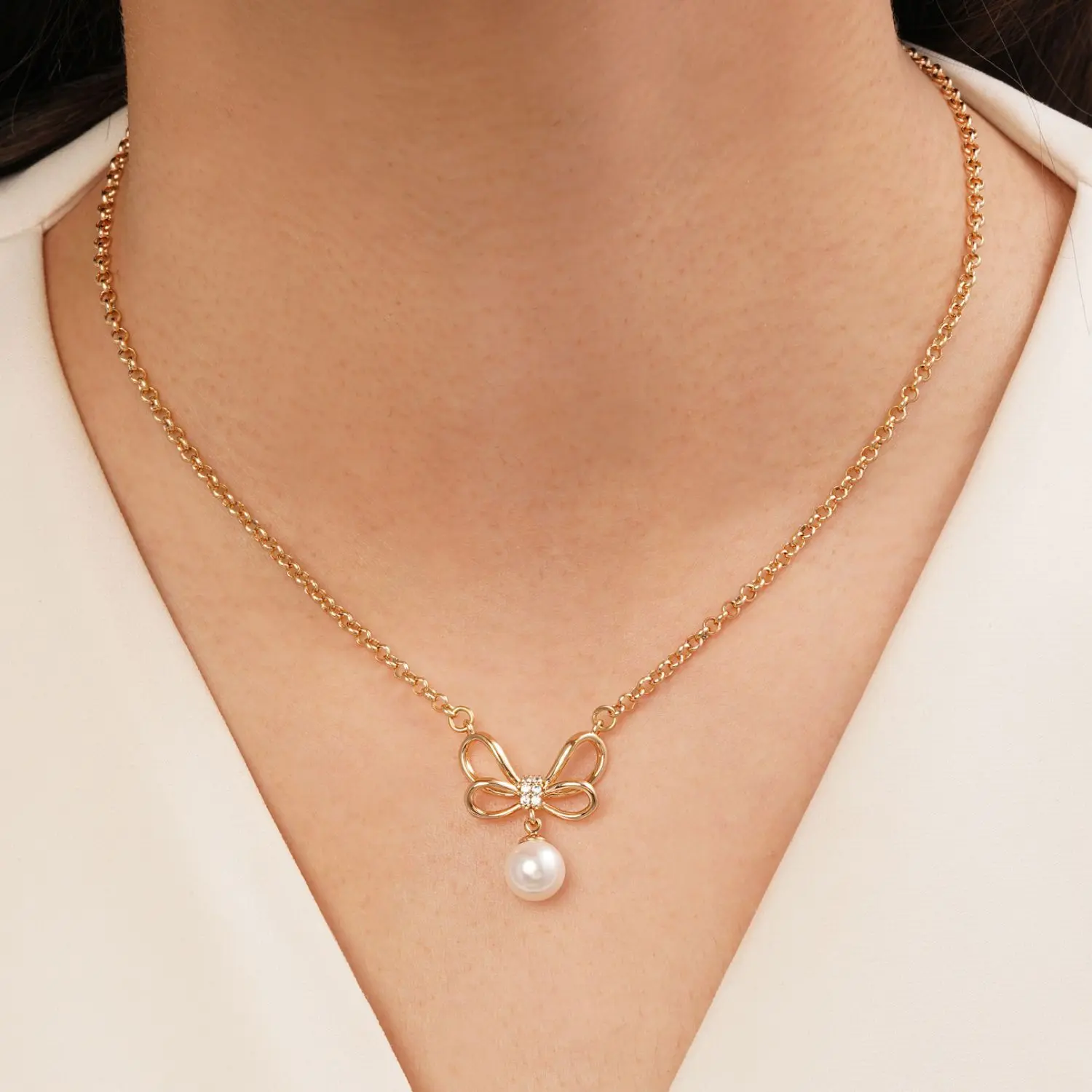 گردنبند پاپیون مرواریدی طلایی شوپینگ