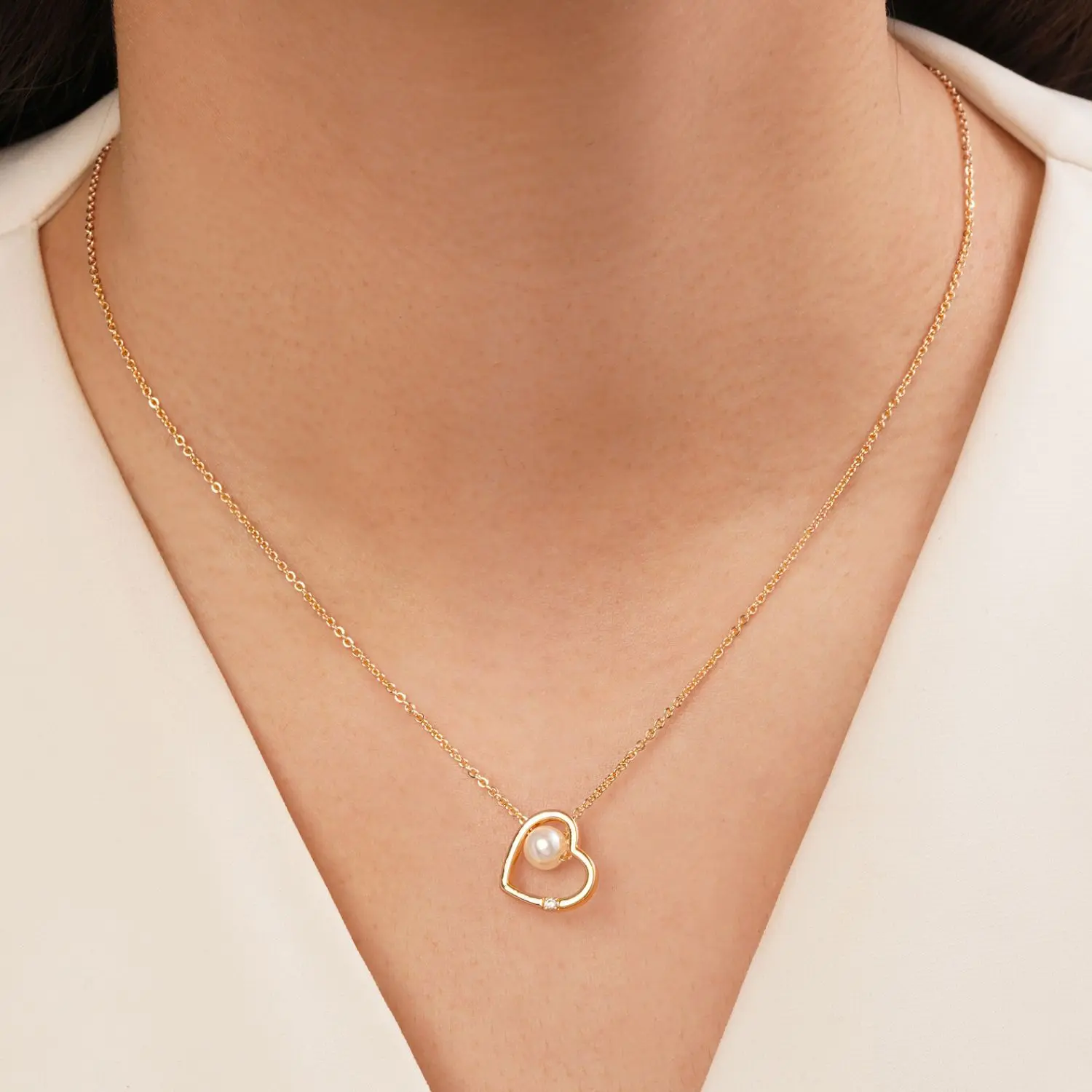 گردنبند قلب مرواریدی طلایی شوپینگ