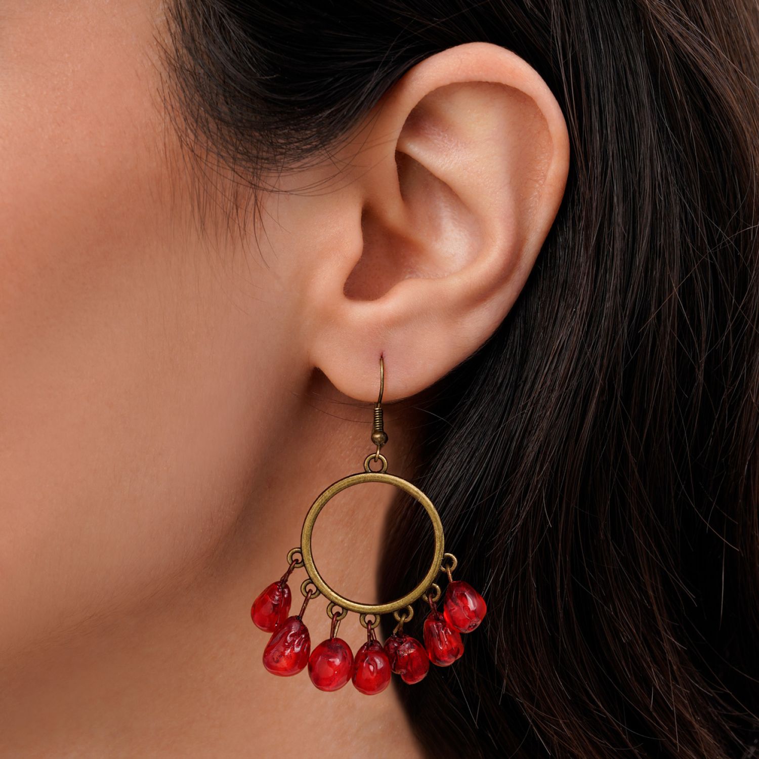 گوشواره برنزی یلدا دانه انار آویز