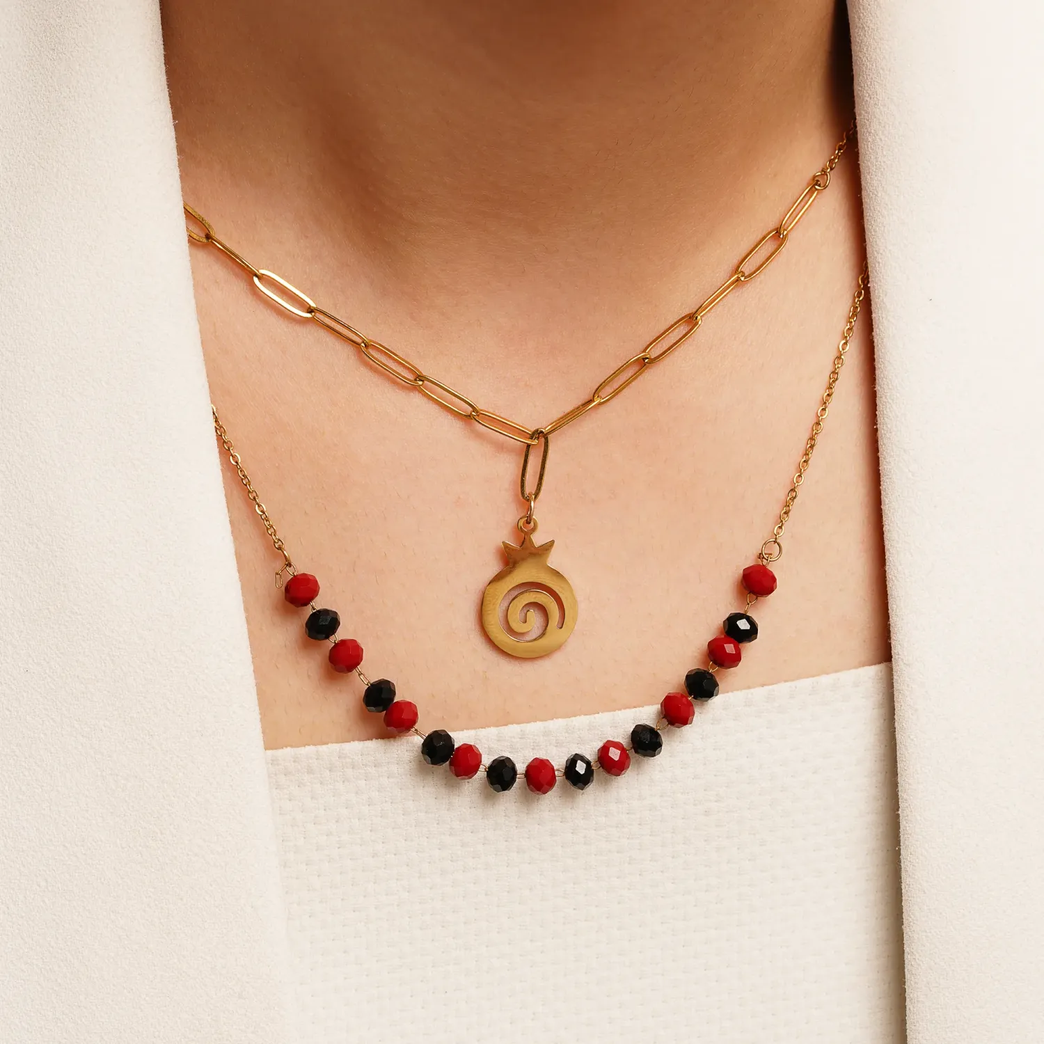 گردنبند استیل انار کریستالی آویز دار