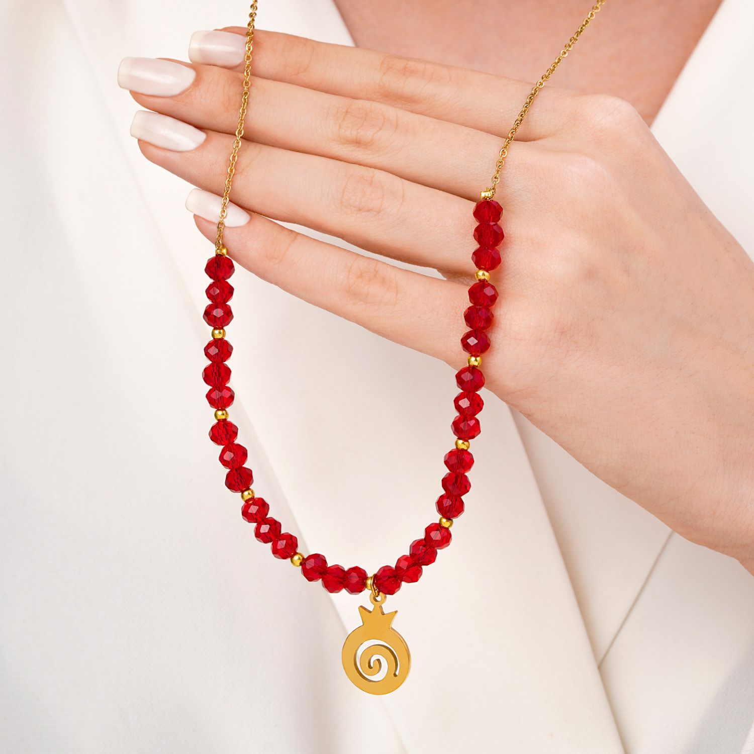 گردنبند استیل انار کریستالی پلاکدار یلدایی