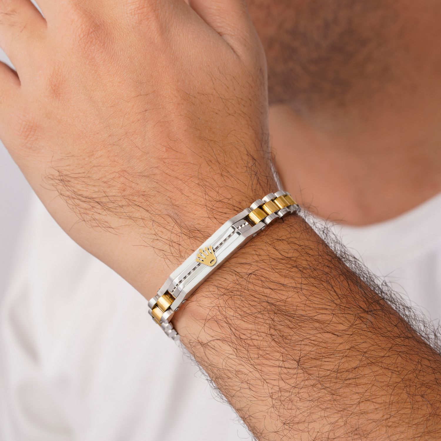 دستبند استیل ROLEX سایز 10 میل دورنگ