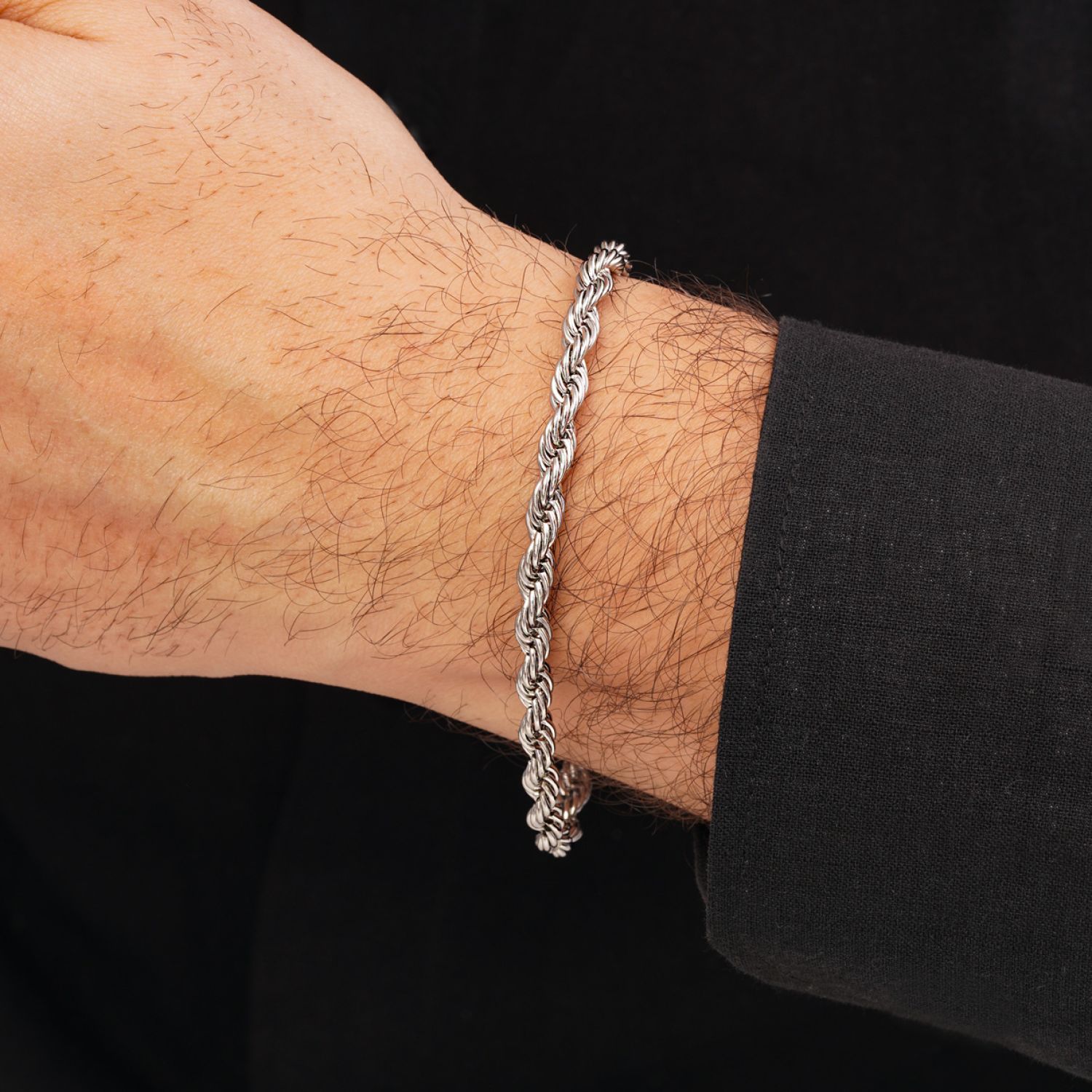 دستبند طنابی استیل 304 نقره ای