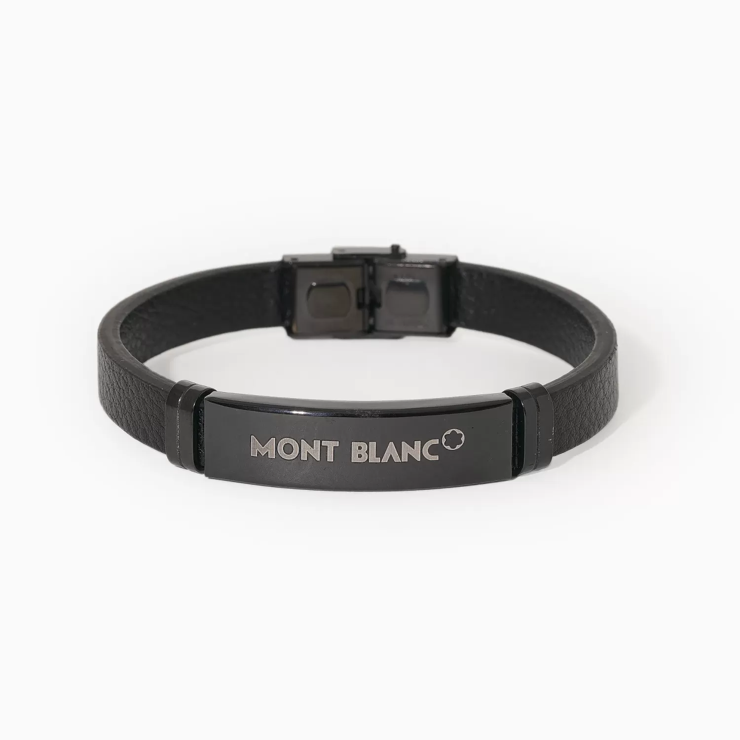 دستبند استیل و چرم MONT BLANC مشکی